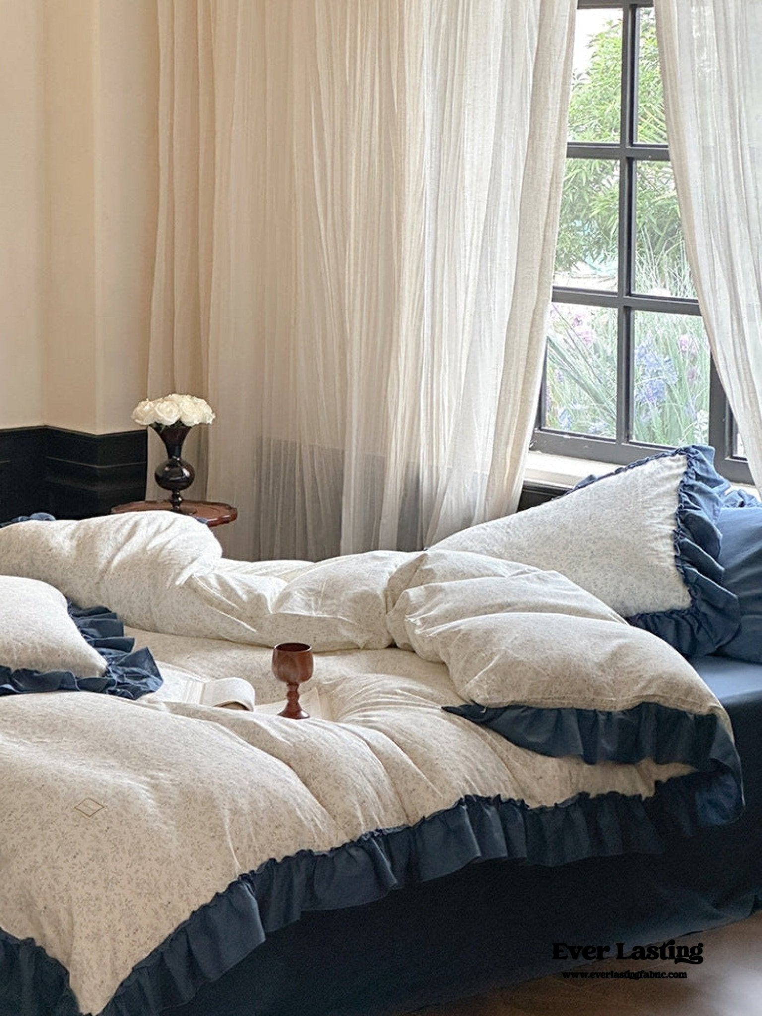 Vivienne Floral Double Gauze Bedding Set / Blue Ocean - Ever Lasting