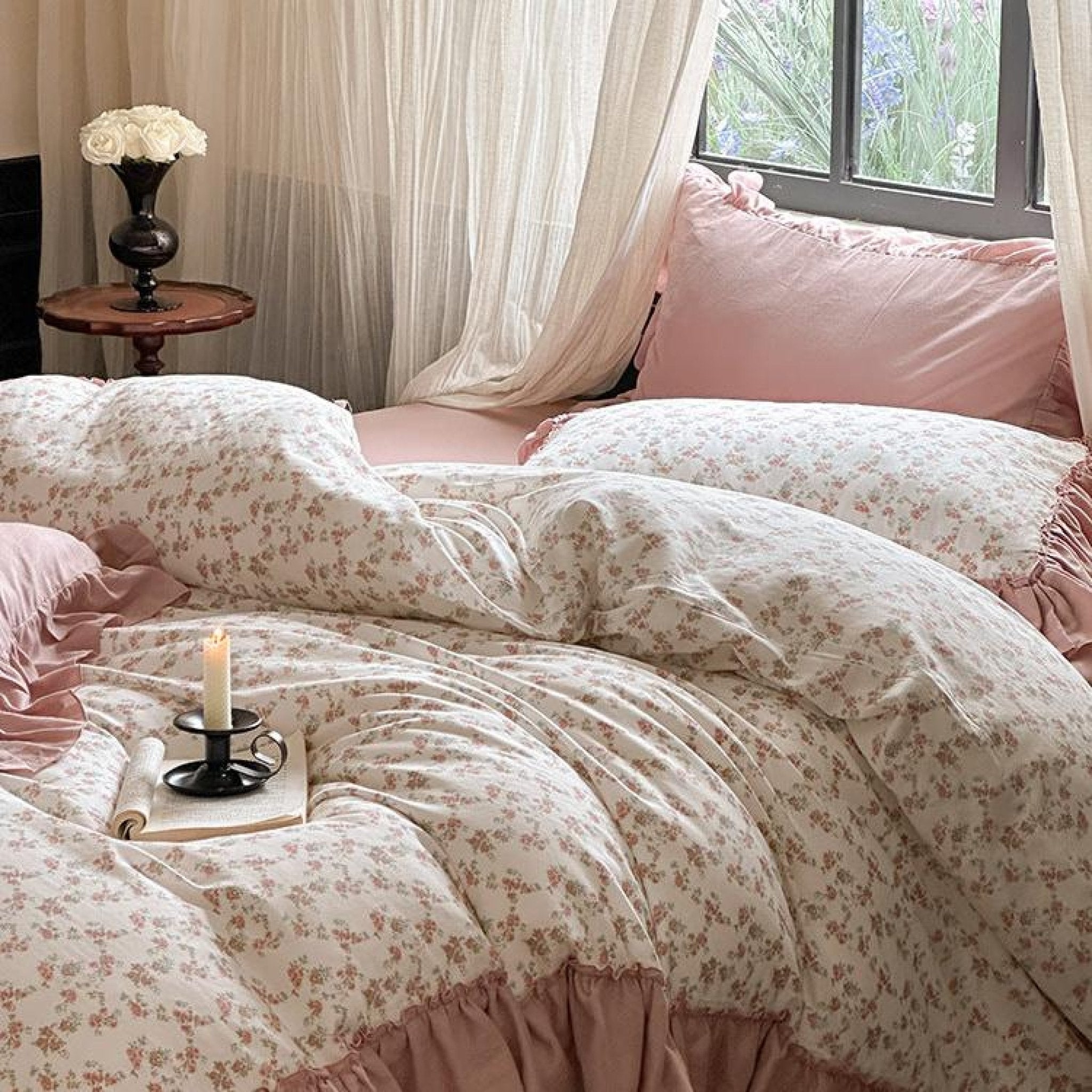 Vivienne Floral Double Gauze Bedding Set / Blush Pink - Ever Lasting