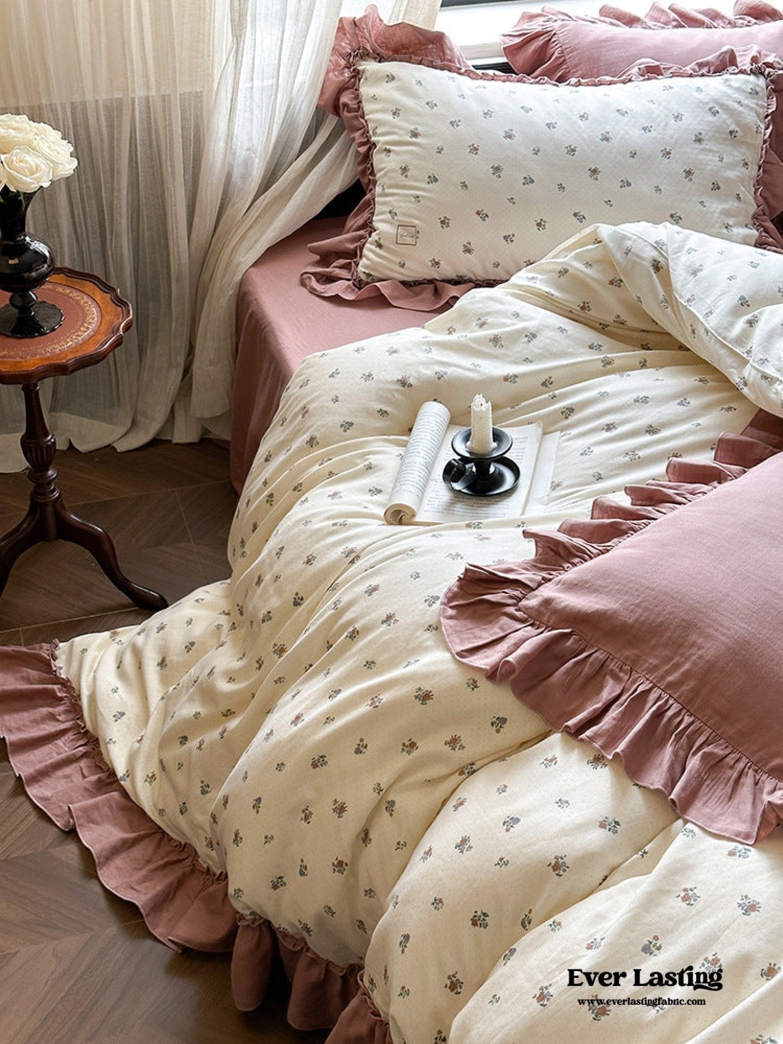 Vivienne Floral Double Gauze Bedding Set / Blush Pink - Ever Lasting