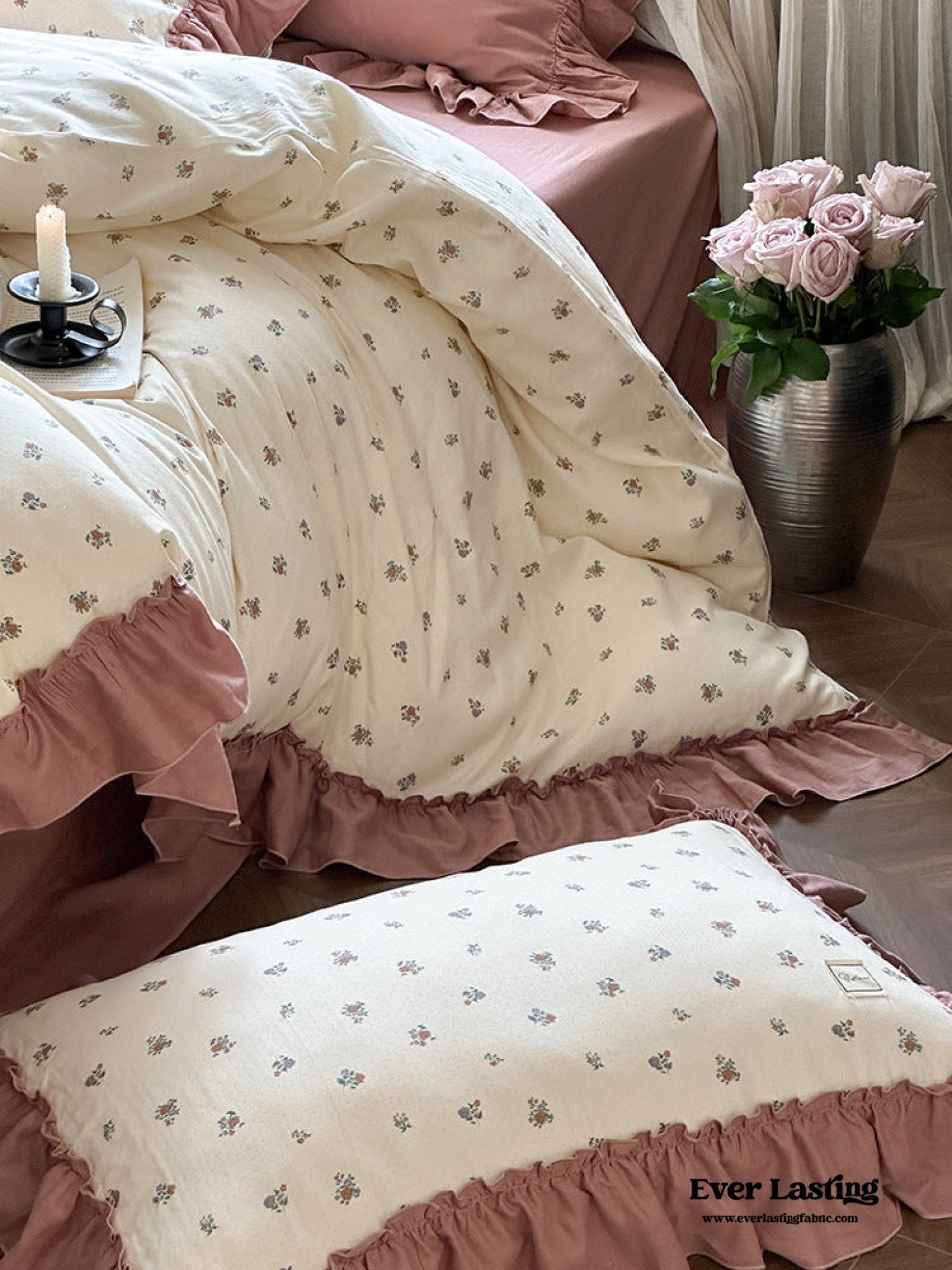 Vivienne Floral Double Gauze Bedding Set / Maroon Red - Ever Lasting