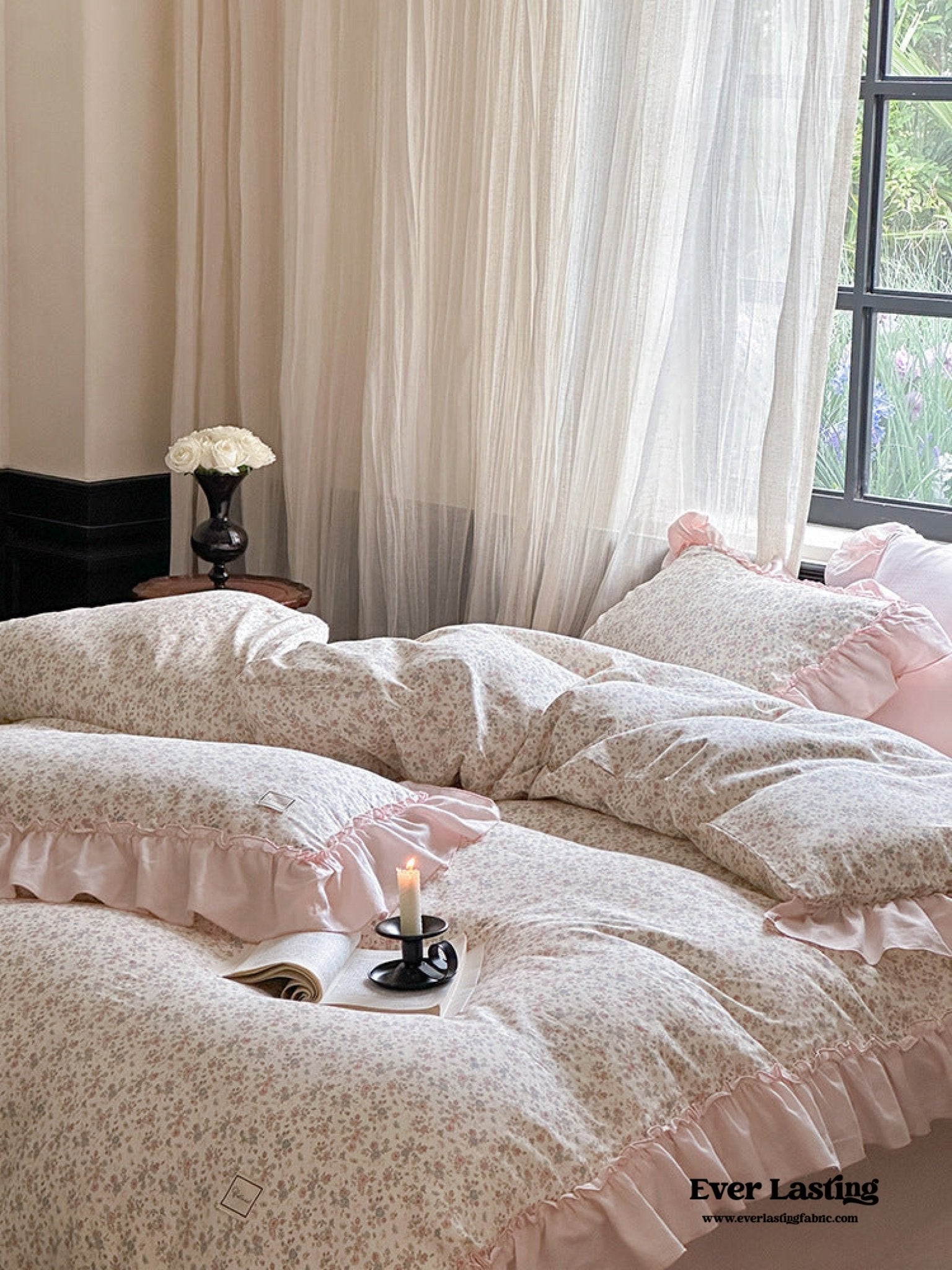 Vivienne Floral Double Gauze Bedding Set / Maroon Red - Ever Lasting