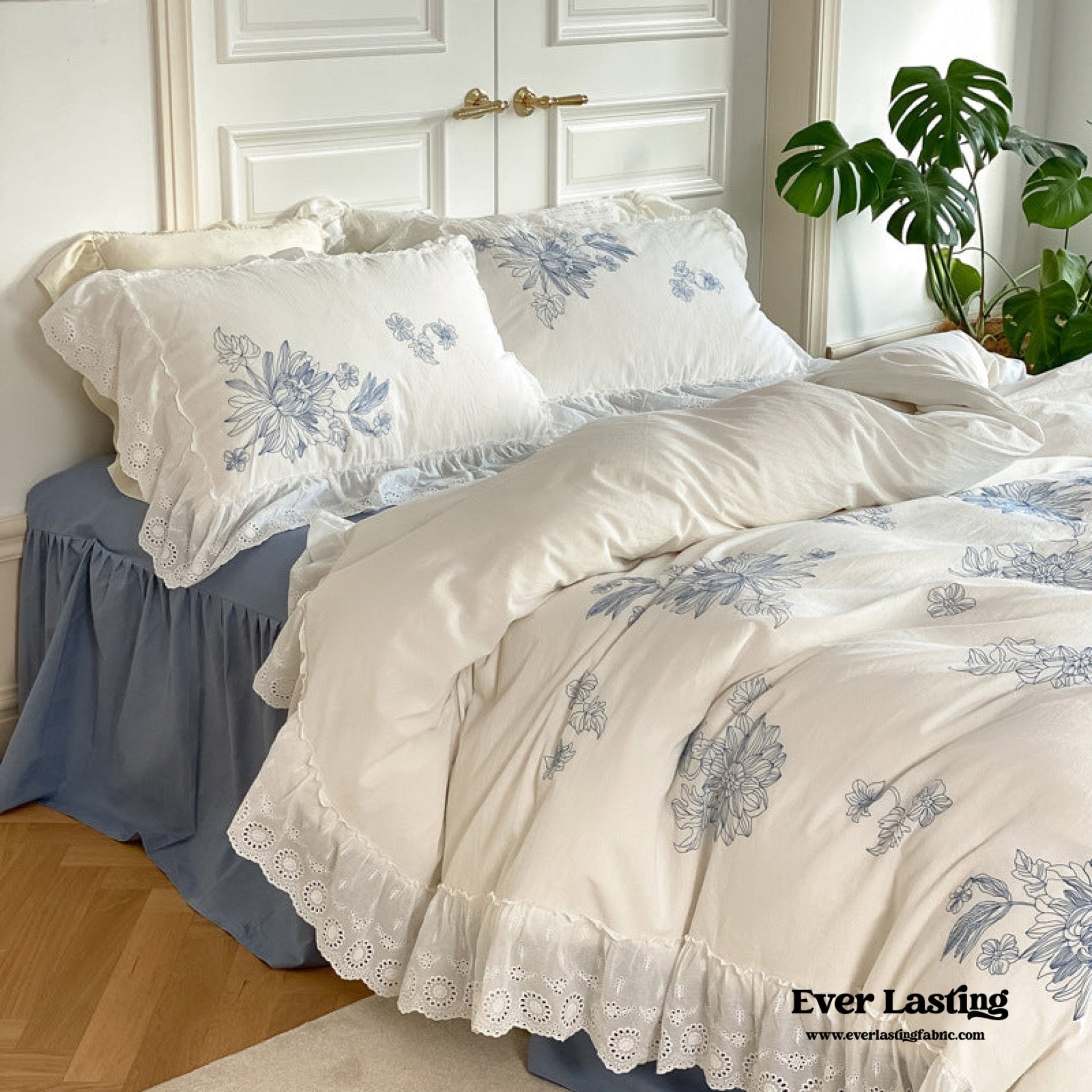 White Cottage Washed Cotton Ruffle Bedding Bundle - Ever Lasting