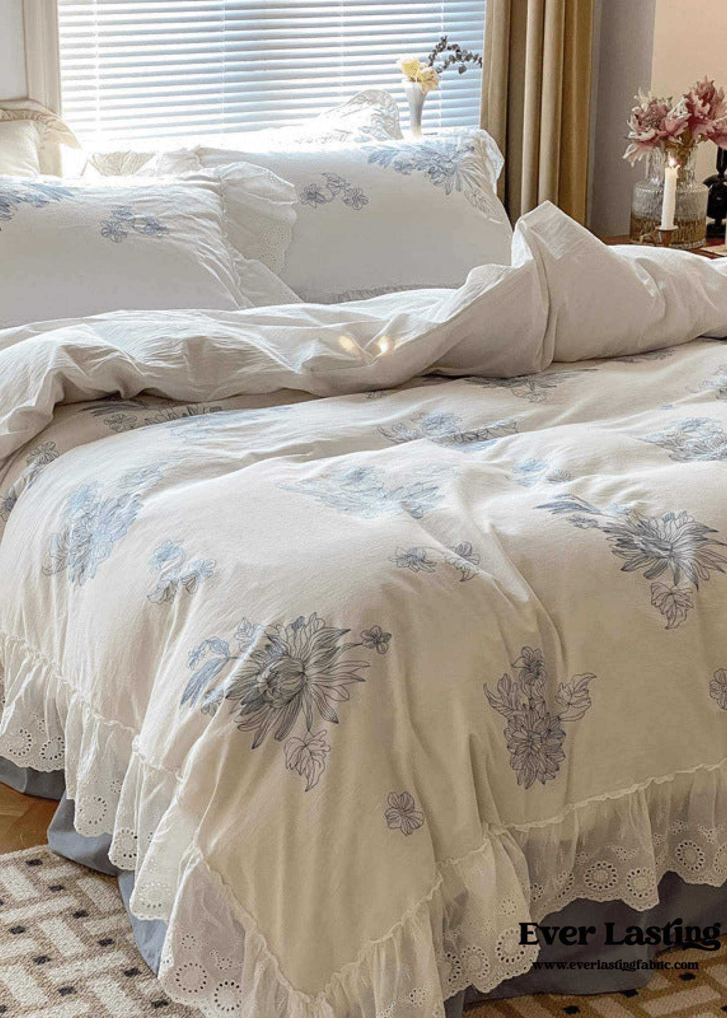 White Cottage Washed Cotton Ruffle Bedding Bundle - Ever Lasting
