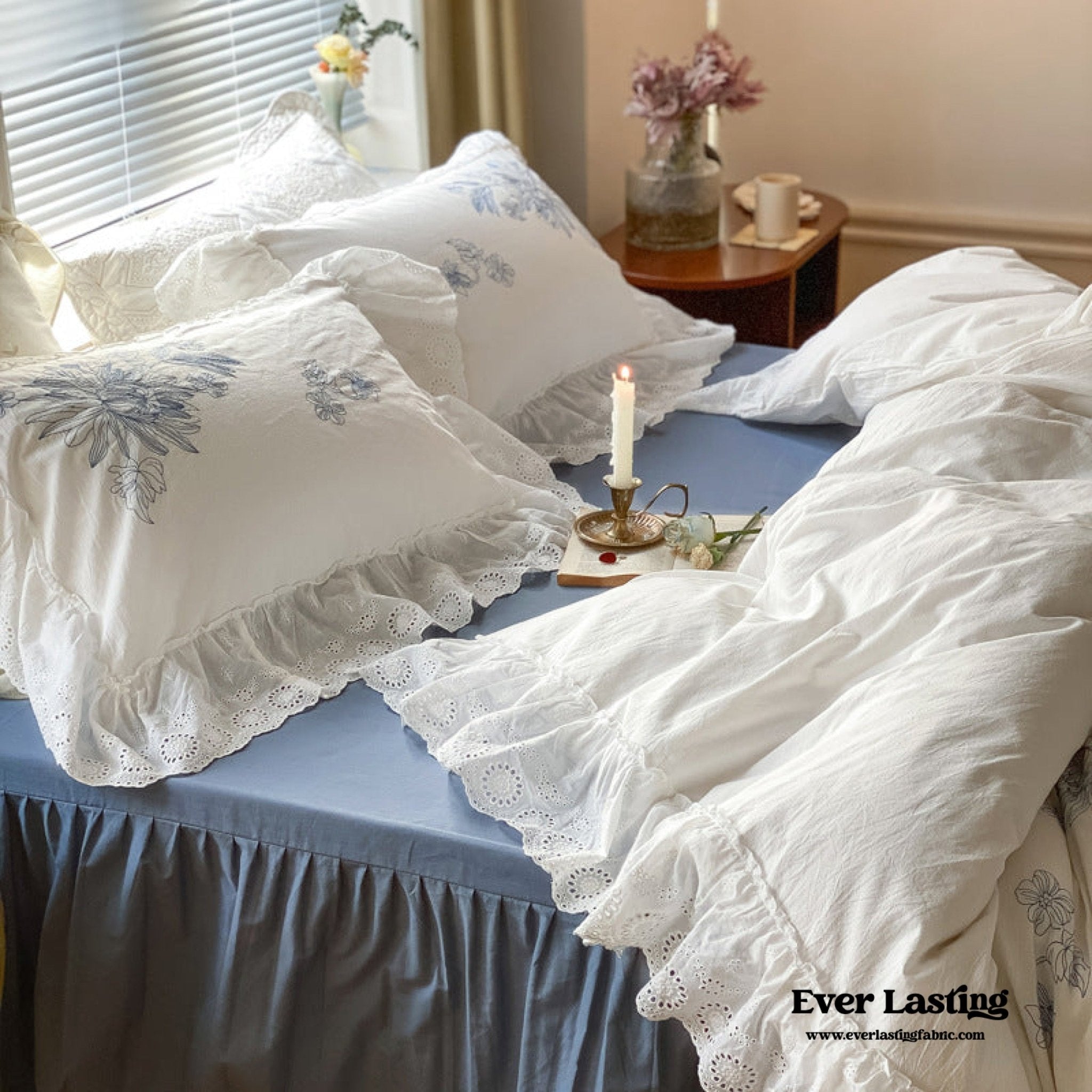 White Cottage Washed Cotton Ruffle Bedding Set - Ever Lasting