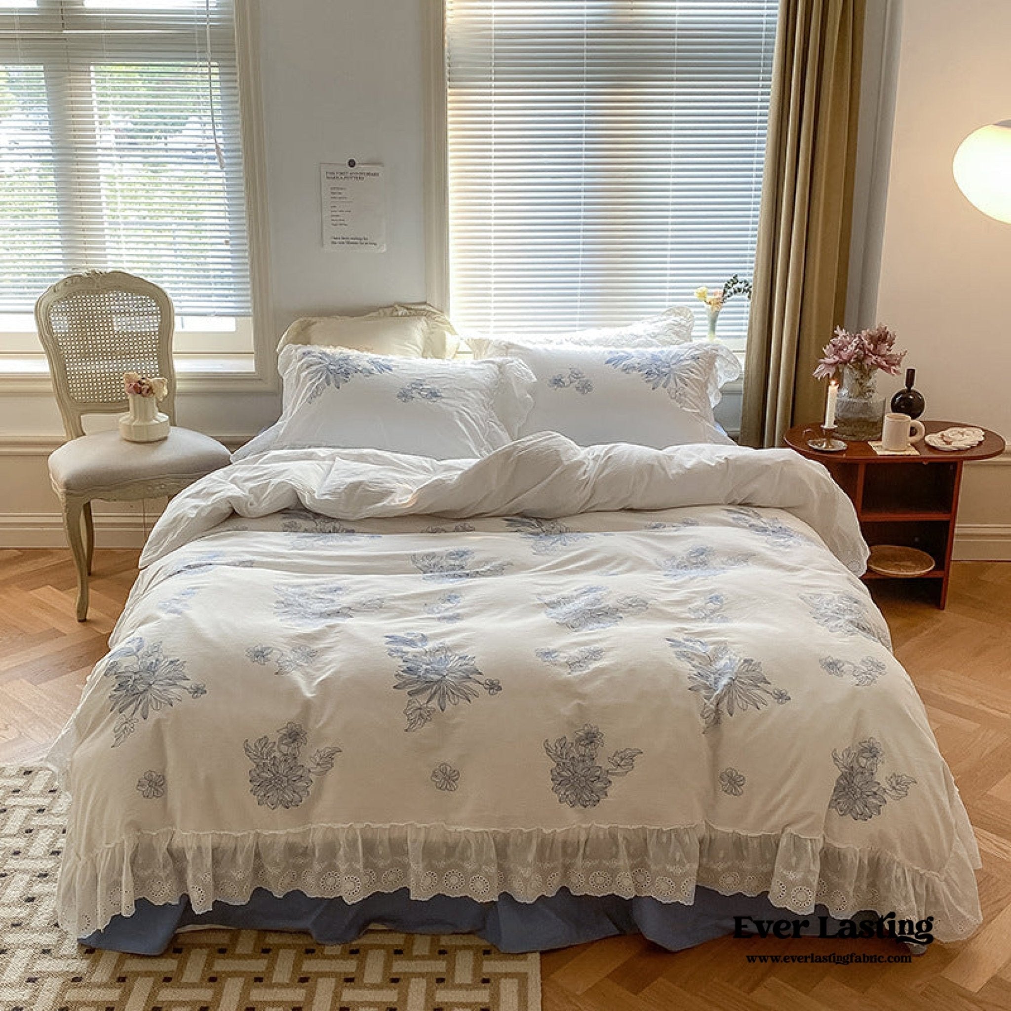 White Cottage Washed Cotton Ruffle Bedding Set - Ever Lasting
