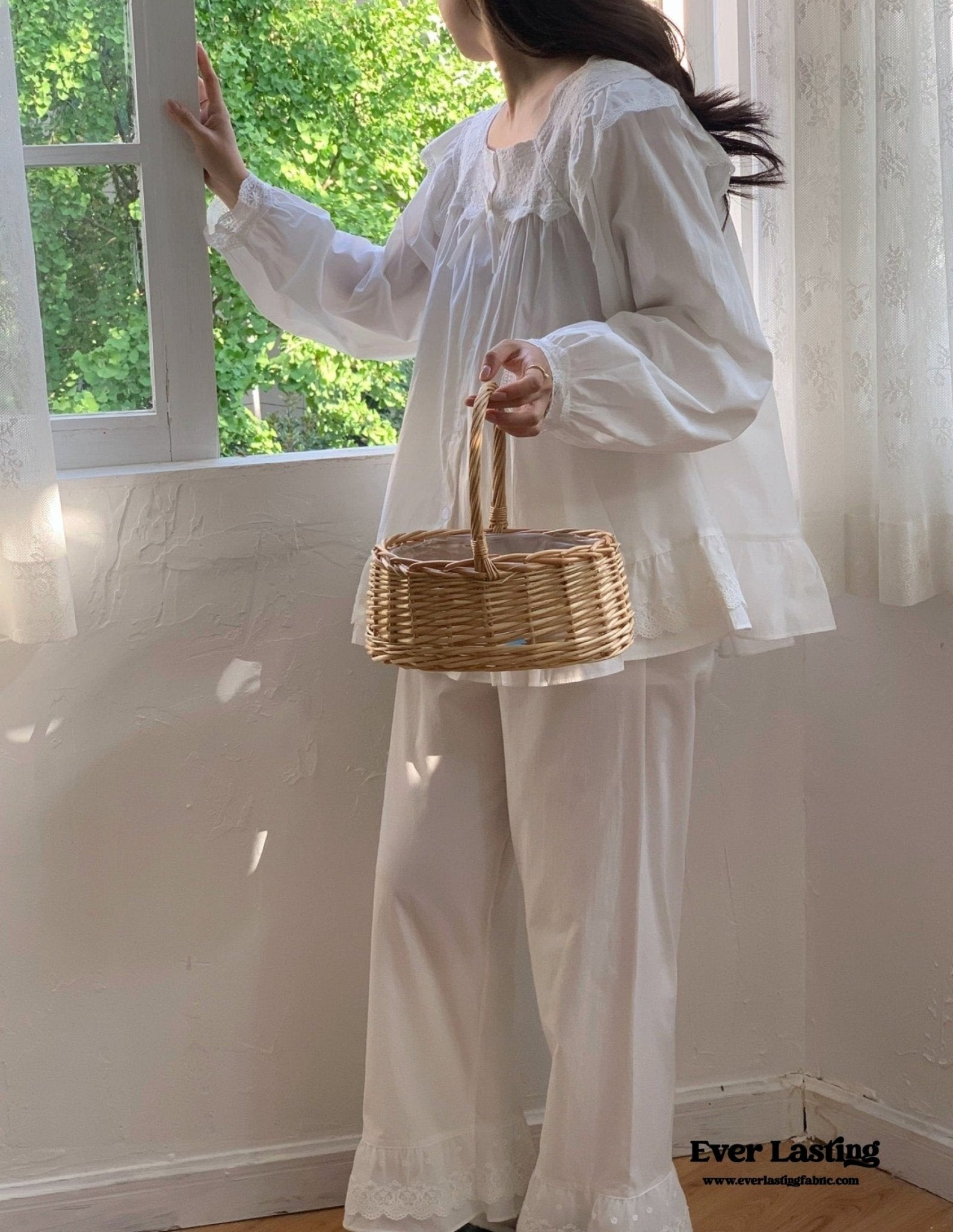 White Lace Ruffle Cottage Pajama Set - Ever Lasting