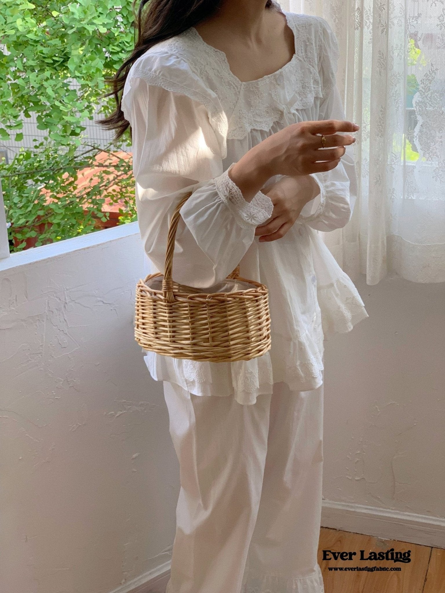 White Lace Ruffle Cottage Pajama Set - Ever Lasting