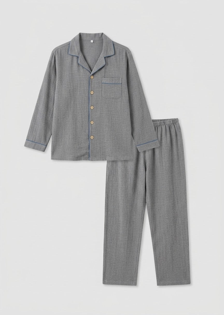 -Ever Lasting - Wisterial Double-Layer Gauze Long-Sleeved Pajama Set / Blue -Pajamas -Ever Lasting