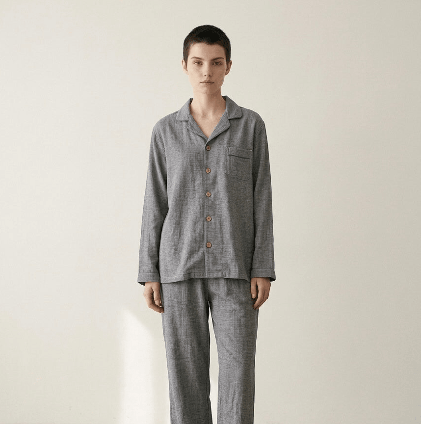 -Ever Lasting - Wisterial Double-Layer Gauze Long-Sleeved Pajama Set / Blue -Pajamas -Ever Lasting