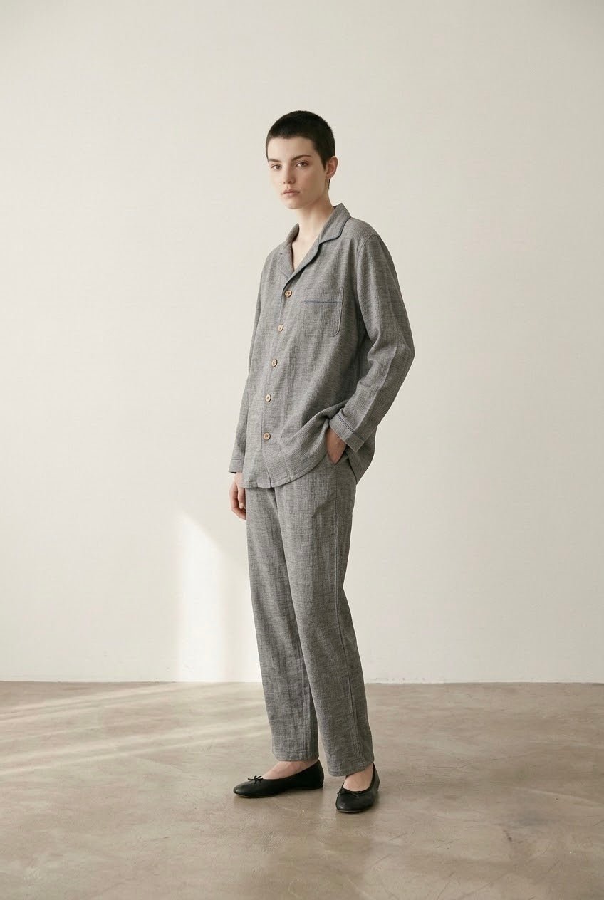 -Ever Lasting - Wisterial Double-Layer Gauze Long-Sleeved Pajama Set / Blue -Pajamas -Ever Lasting