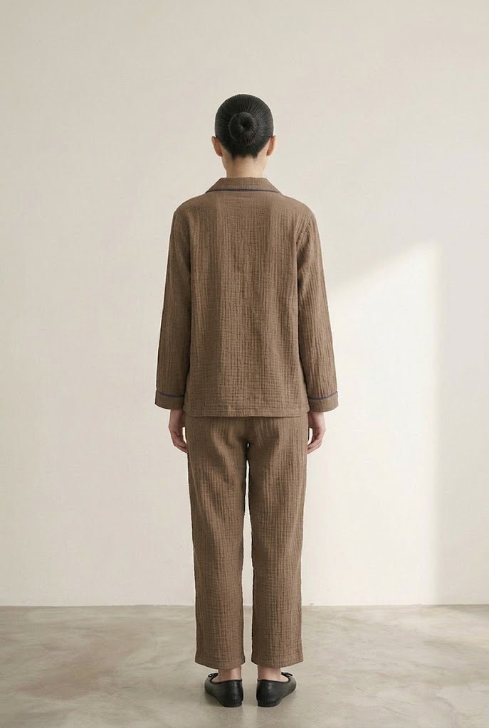 -Ever Lasting - Wisterial Double-Layer Gauze Long-Sleeved Pajama Set / Brown -Pajamas -Ever Lasting