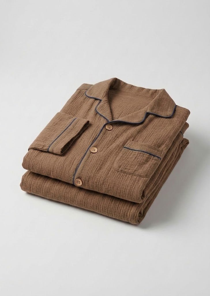 -Ever Lasting - Wisterial Double-Layer Gauze Long-Sleeved Pajama Set / Brown -Pajamas -Ever Lasting