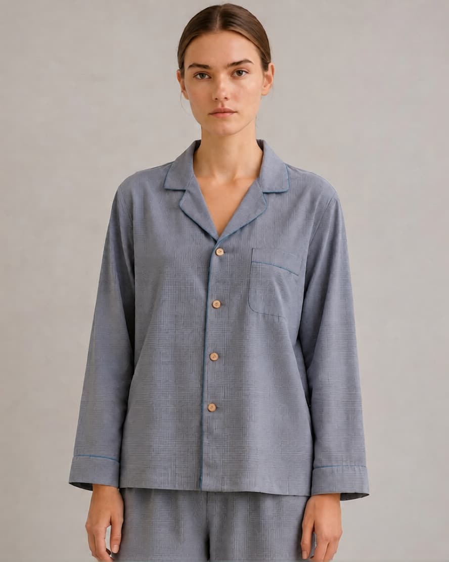 Wisterial Double-Layer Gauze Long-Sleeved Pajama Set / Gray