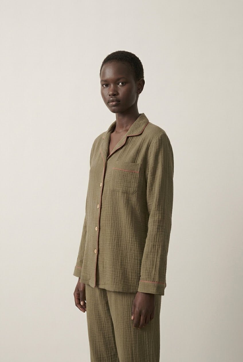 -Ever Lasting - Wisterial Double-Layer Gauze Long-Sleeved Pajama Set / Green -Pajamas -Ever Lasting