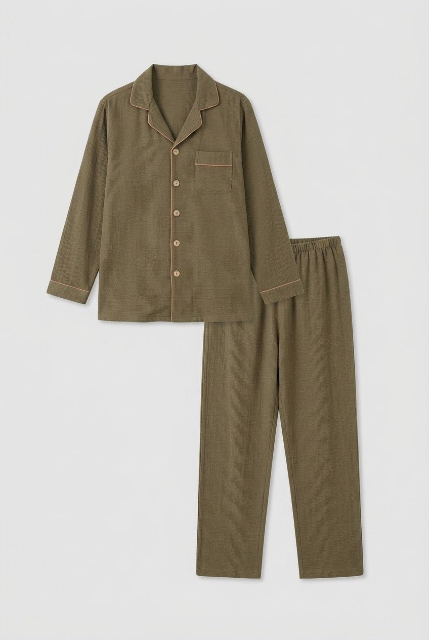 -Ever Lasting - Wisterial Double-Layer Gauze Long-Sleeved Pajama Set / Green -Pajamas -Ever Lasting