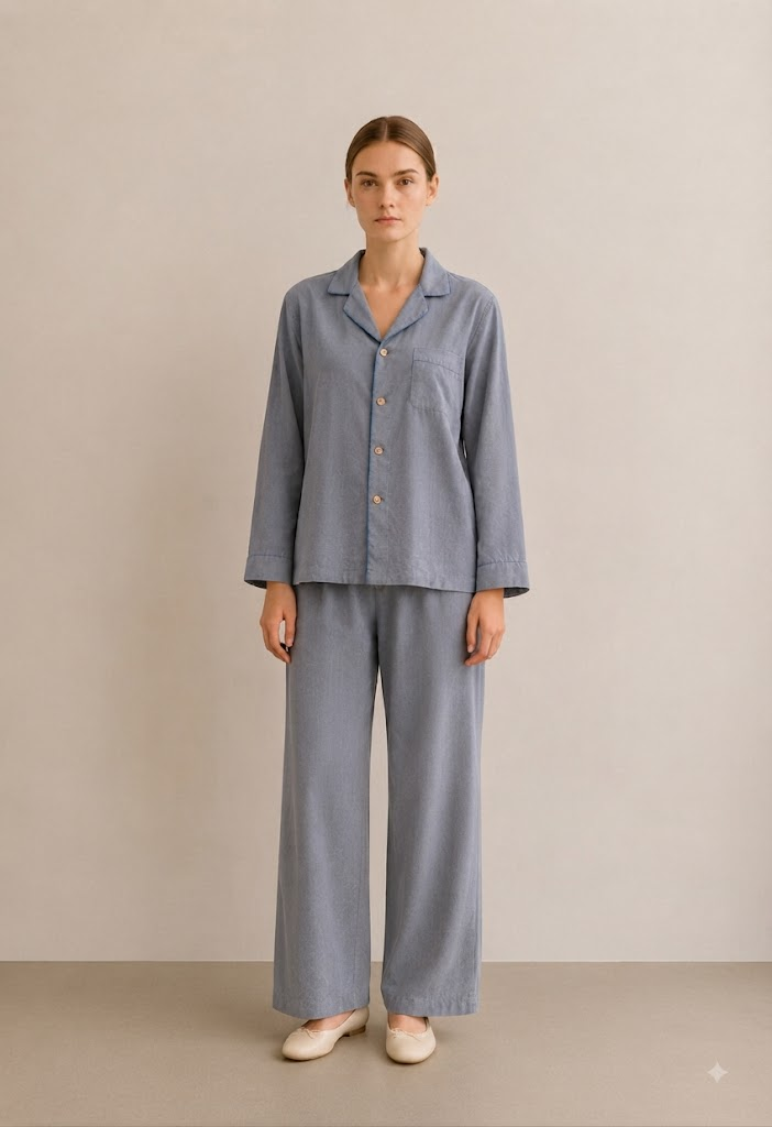 Wisterial Double-Layer Gauze Long-Sleeved Pajama Set / Gray