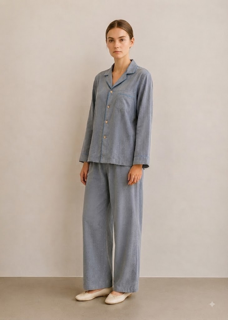 Wisterial Double-Layer Gauze Long-Sleeved Pajama Set / Gray