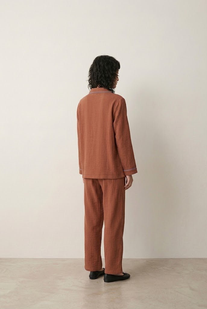 -Ever Lasting - Wisterial Double-Layer Gauze Long-Sleeved Pajama Set / Red -Pajamas -Ever Lasting