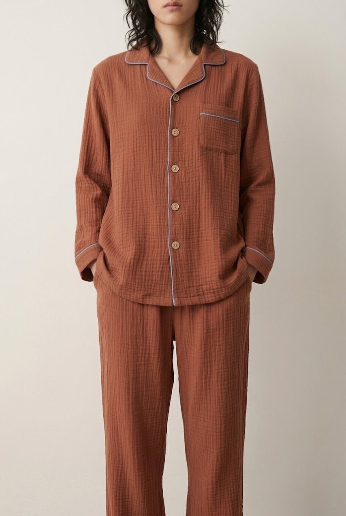 -Ever Lasting - Wisterial Double-Layer Gauze Long-Sleeved Pajama Set / Red -Pajamas -Ever Lasting