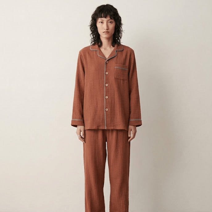 -Ever Lasting - Wisterial Double-Layer Gauze Long-Sleeved Pajama Set / Red -Pajamas -Ever Lasting