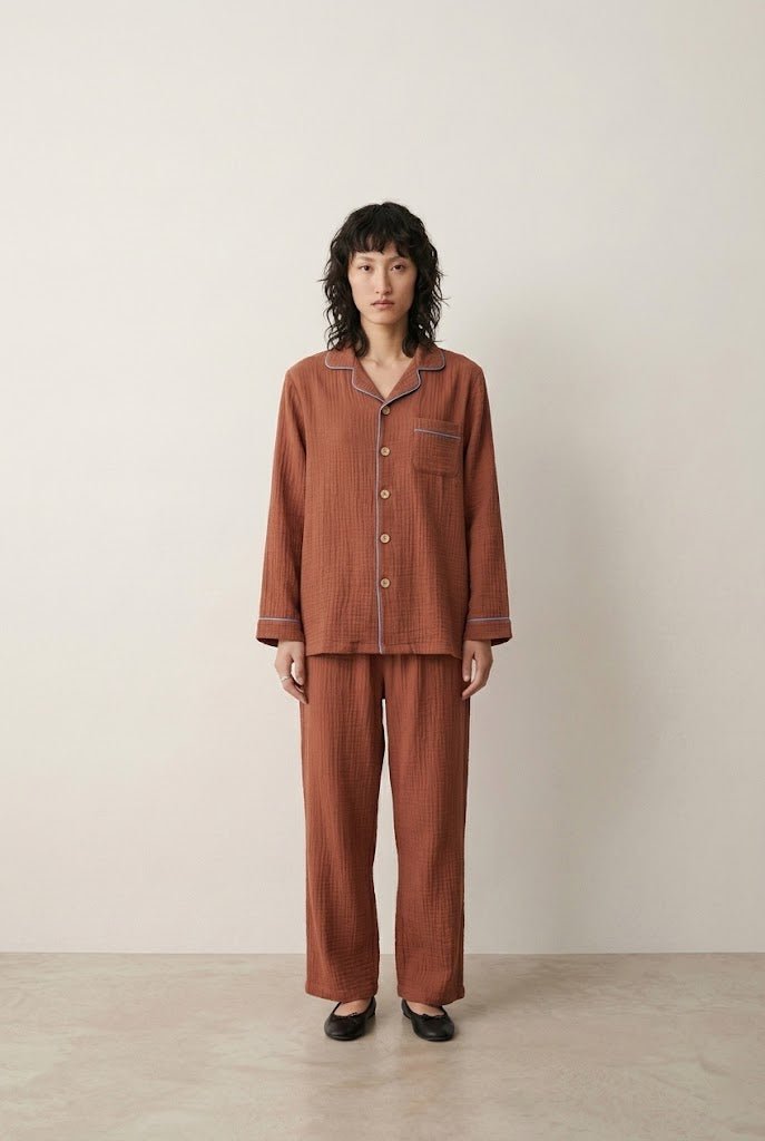 -Ever Lasting - Wisterial Double-Layer Gauze Long-Sleeved Pajama Set / Red -Pajamas -Ever Lasting