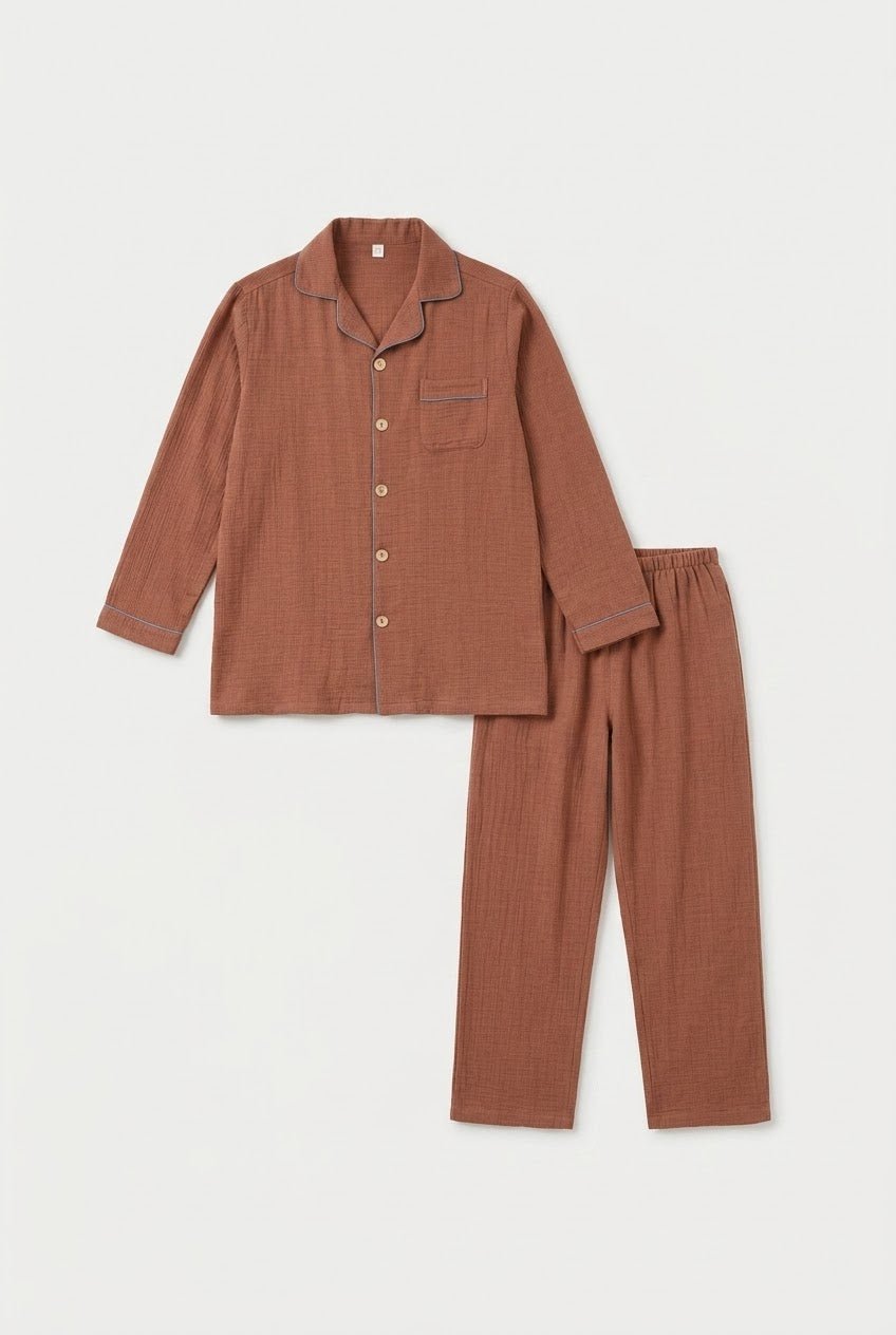-Ever Lasting - Wisterial Double-Layer Gauze Long-Sleeved Pajama Set / Red -Pajamas -Ever Lasting