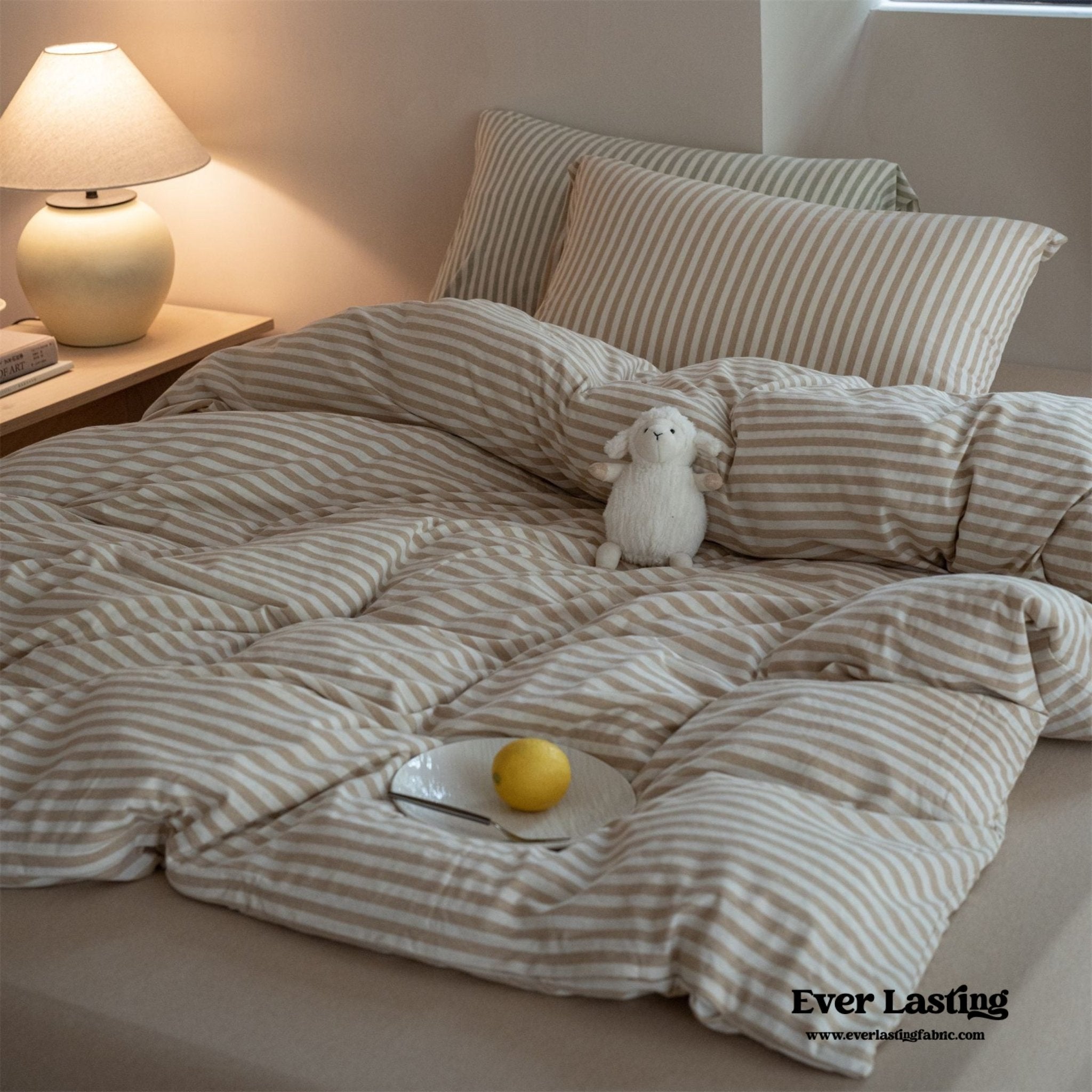 Wren Fresh Striped Jersey Knit Bedding Set / Beige - Ever Lasting