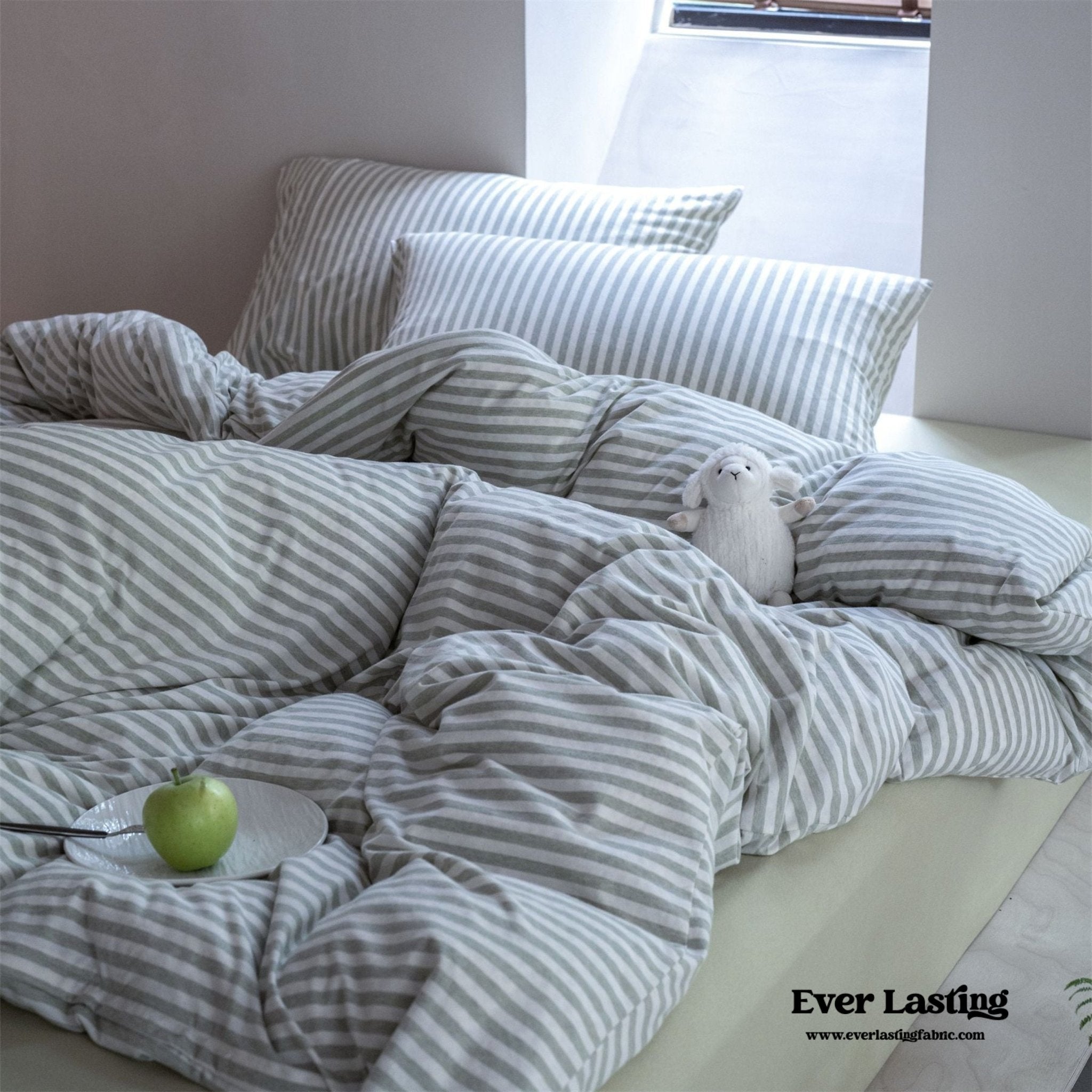 Wren Fresh Striped Jersey Knit Bedding Set / Beige - Ever Lasting