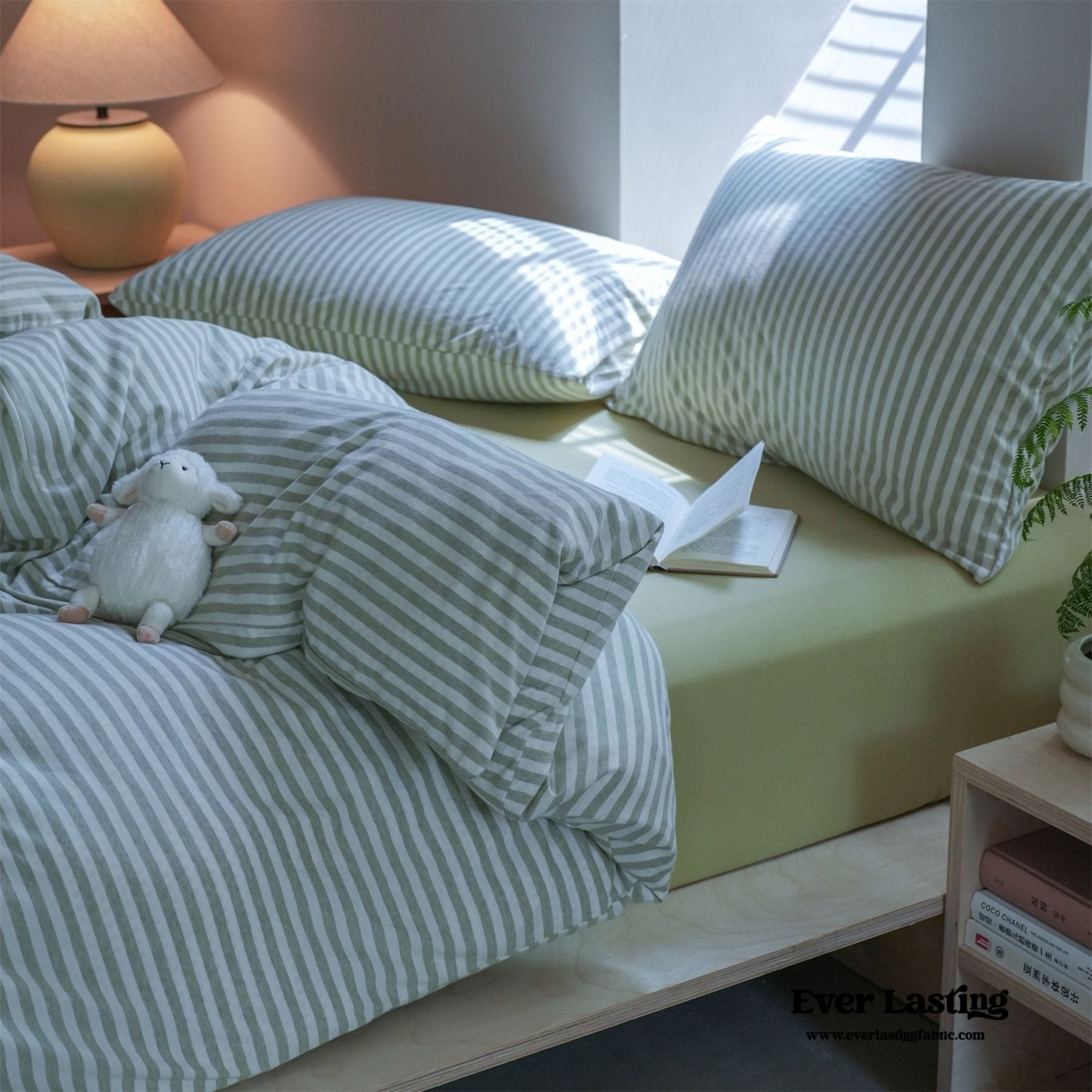 Wren Fresh Striped Jersey Knit Bedding Set / Green - Ever Lasting