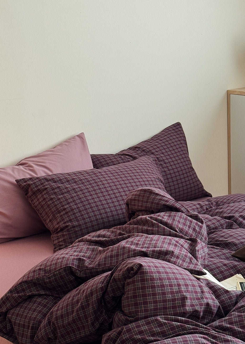 - Ever Lasting - Zinnia Gingham Washed Cotton Bedding Set / Pink + Purple - Bedding Set - Ever Lasting