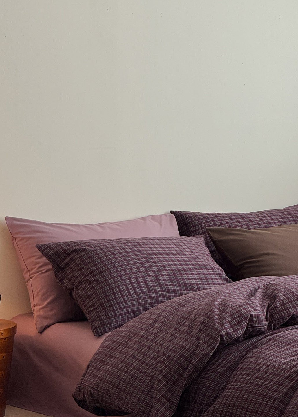 - Ever Lasting - Zinnia Gingham Washed Cotton Bedding Set / Pink + Purple - Bedding Set - Ever Lasting