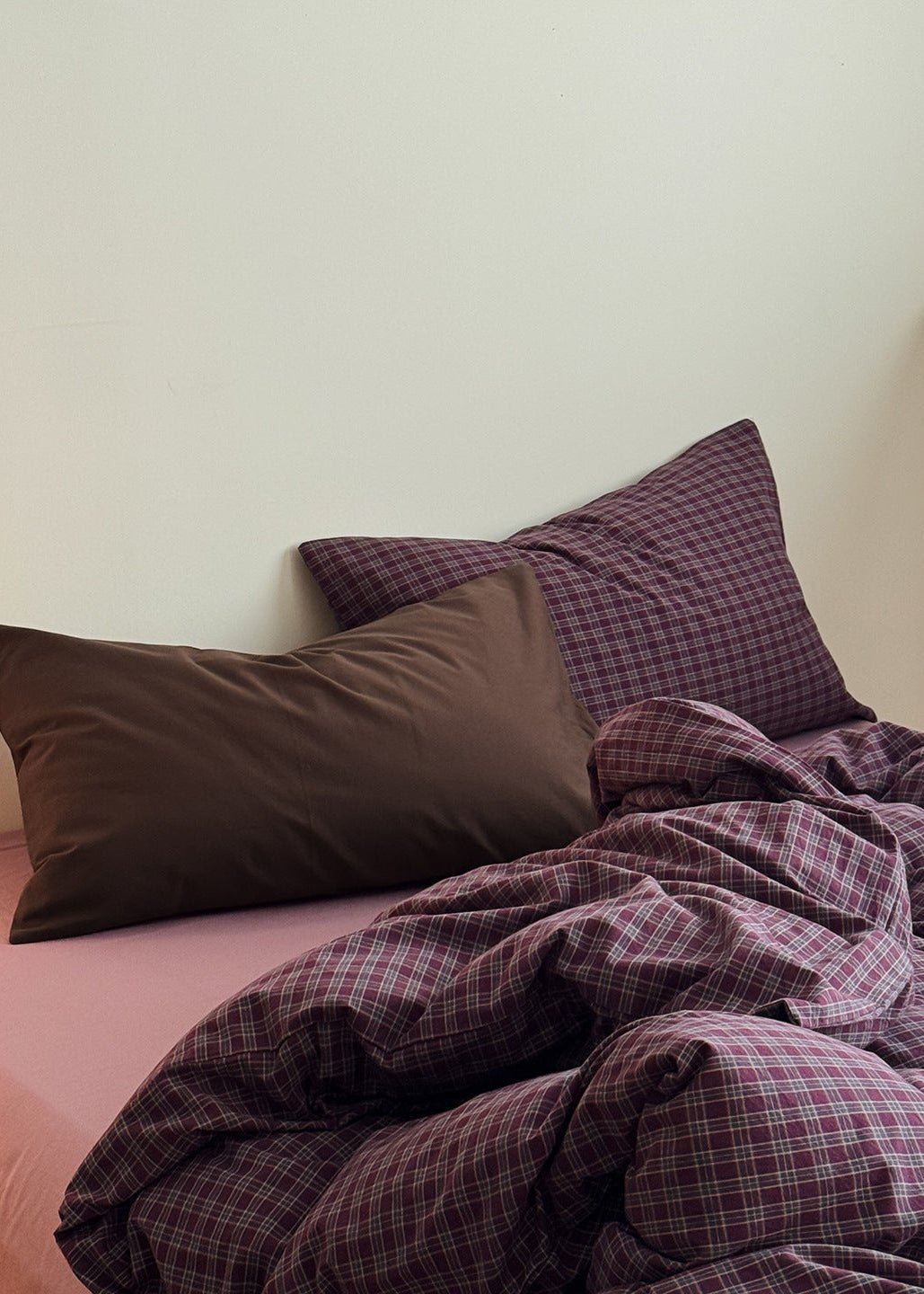 - Ever Lasting - Zinnia Gingham Washed Cotton Bedding Set / Pink + Purple - Bedding Set - Ever Lasting