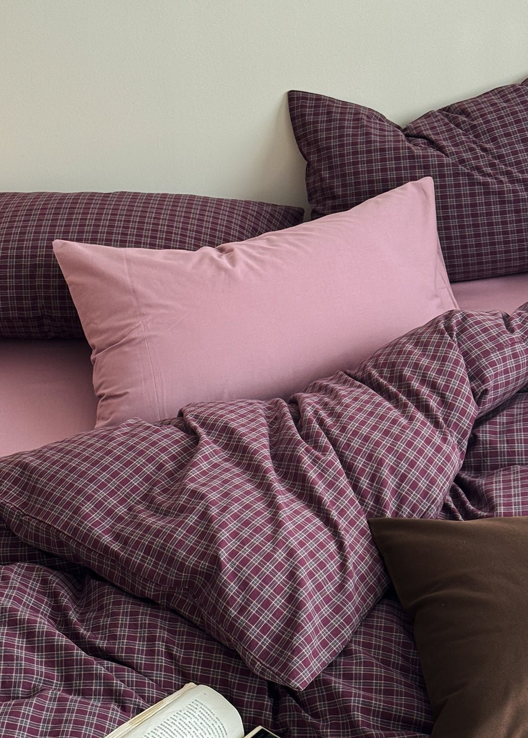 - Ever Lasting - Zinnia Gingham Washed Cotton Bedding Set / Pink + Purple - Bedding Set - Ever Lasting