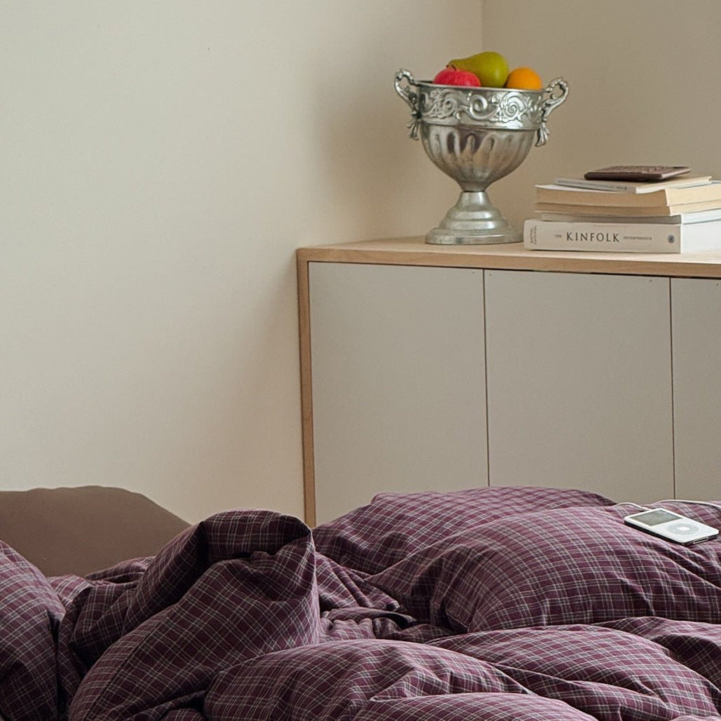 - Ever Lasting - Zinnia Gingham Washed Cotton Bedding Set / Pink + Purple - Bedding Set - Ever Lasting