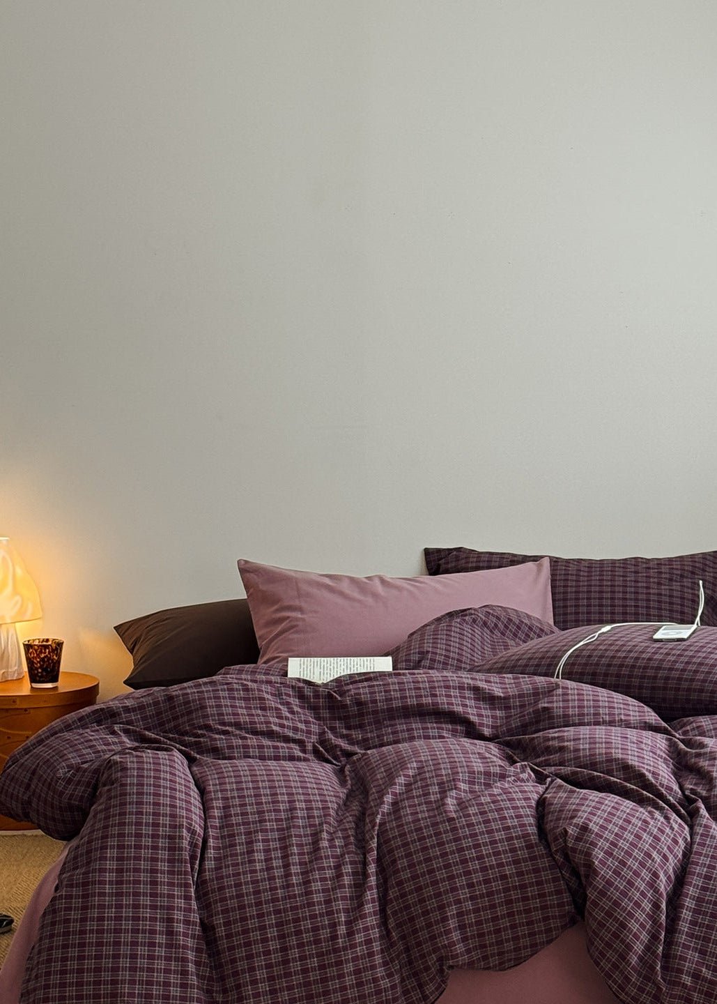 - Ever Lasting - Zinnia Gingham Washed Cotton Bedding Set / Pink + Purple - Bedding Set - Ever Lasting