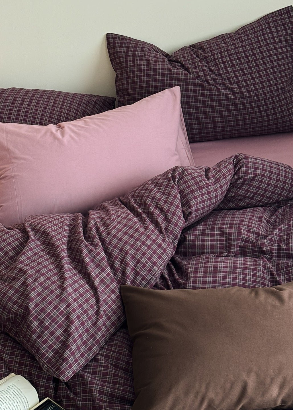 - Ever Lasting - Zinnia Gingham Washed Cotton Bedding Set / Pink + Purple - Bedding Set - Ever Lasting