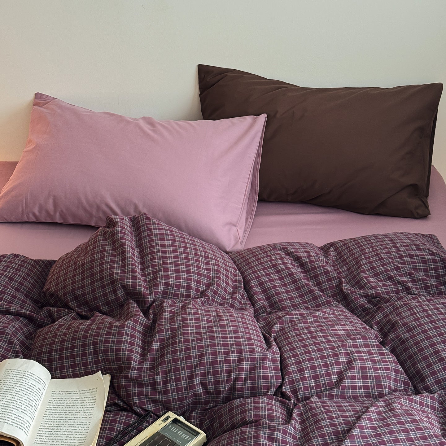 - Ever Lasting - Zinnia Gingham Washed Cotton Bedding Set / Pink + Purple - Bedding Set - Ever Lasting