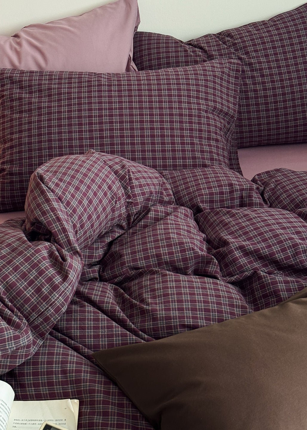 - Ever Lasting - Zinnia Gingham Washed Cotton Bedding Set / Pink + Purple - Bedding Set - Ever Lasting