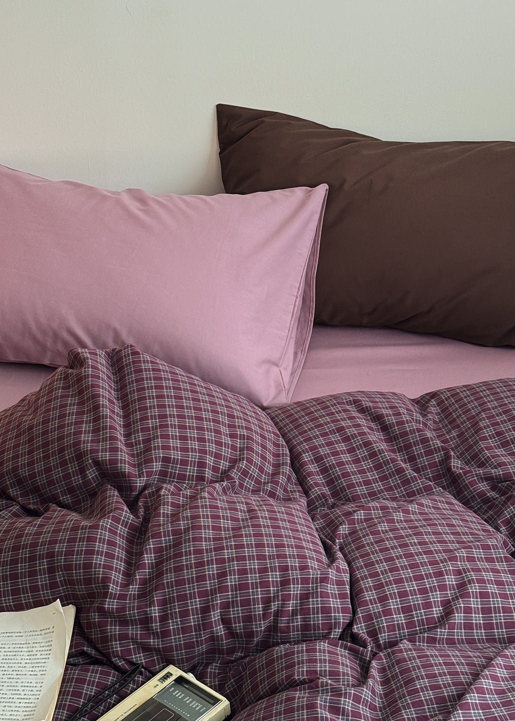 - Ever Lasting - Zinnia Gingham Washed Cotton Bedding Set / Pink + Purple - Bedding Set - Ever Lasting