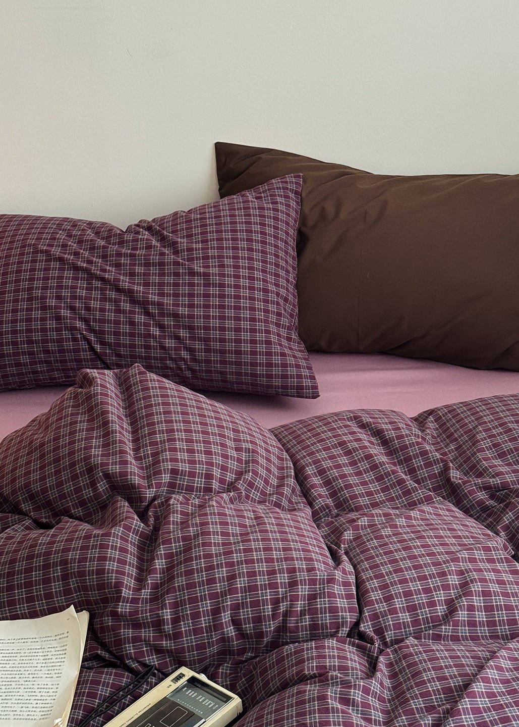 - Ever Lasting - Zinnia Gingham Washed Cotton Bedding Set / Pink + Purple - Bedding Set - Ever Lasting