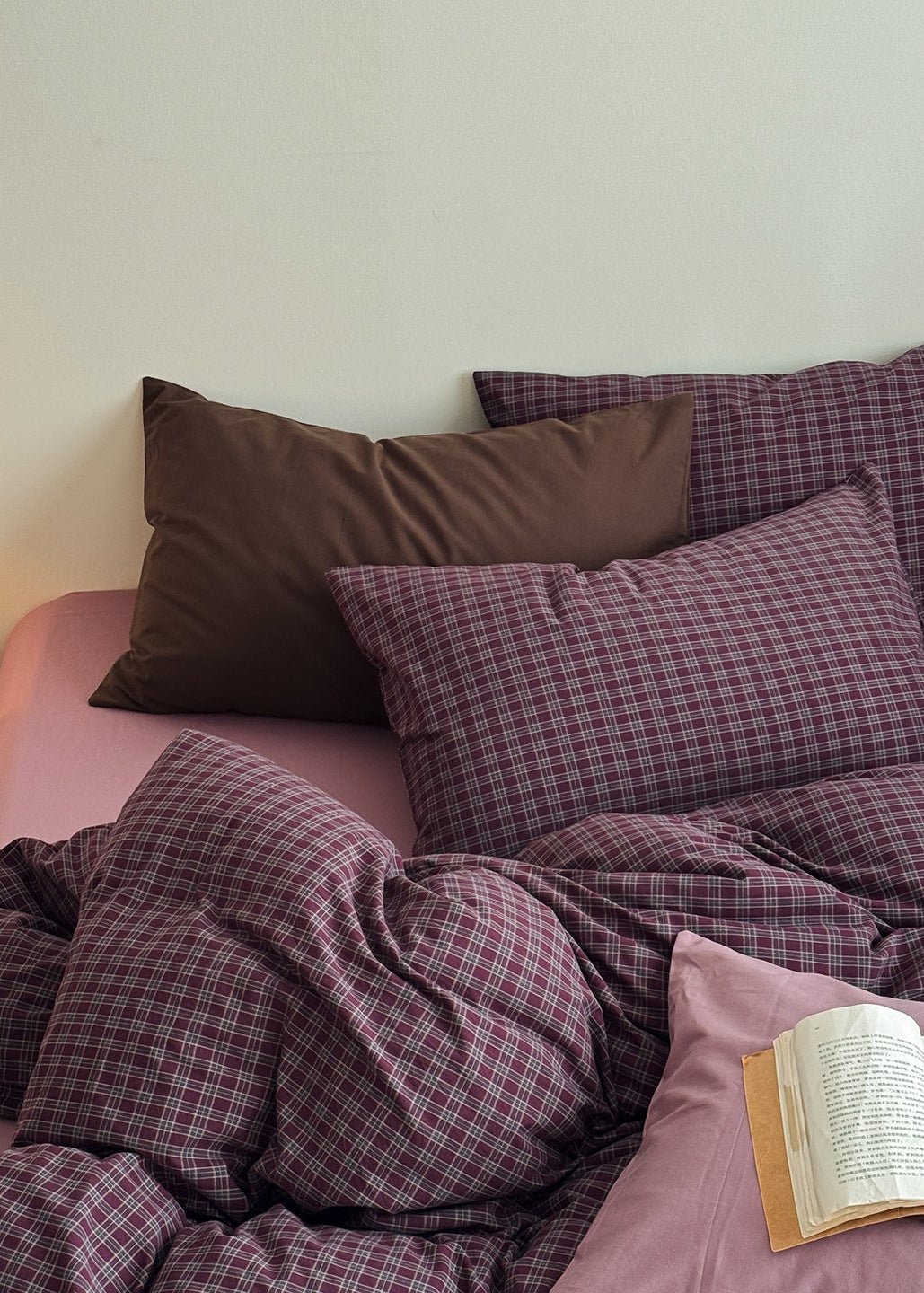 - Ever Lasting - Zinnia Gingham Washed Cotton Bedding Set / Pink + Purple - Bedding Set - Ever Lasting