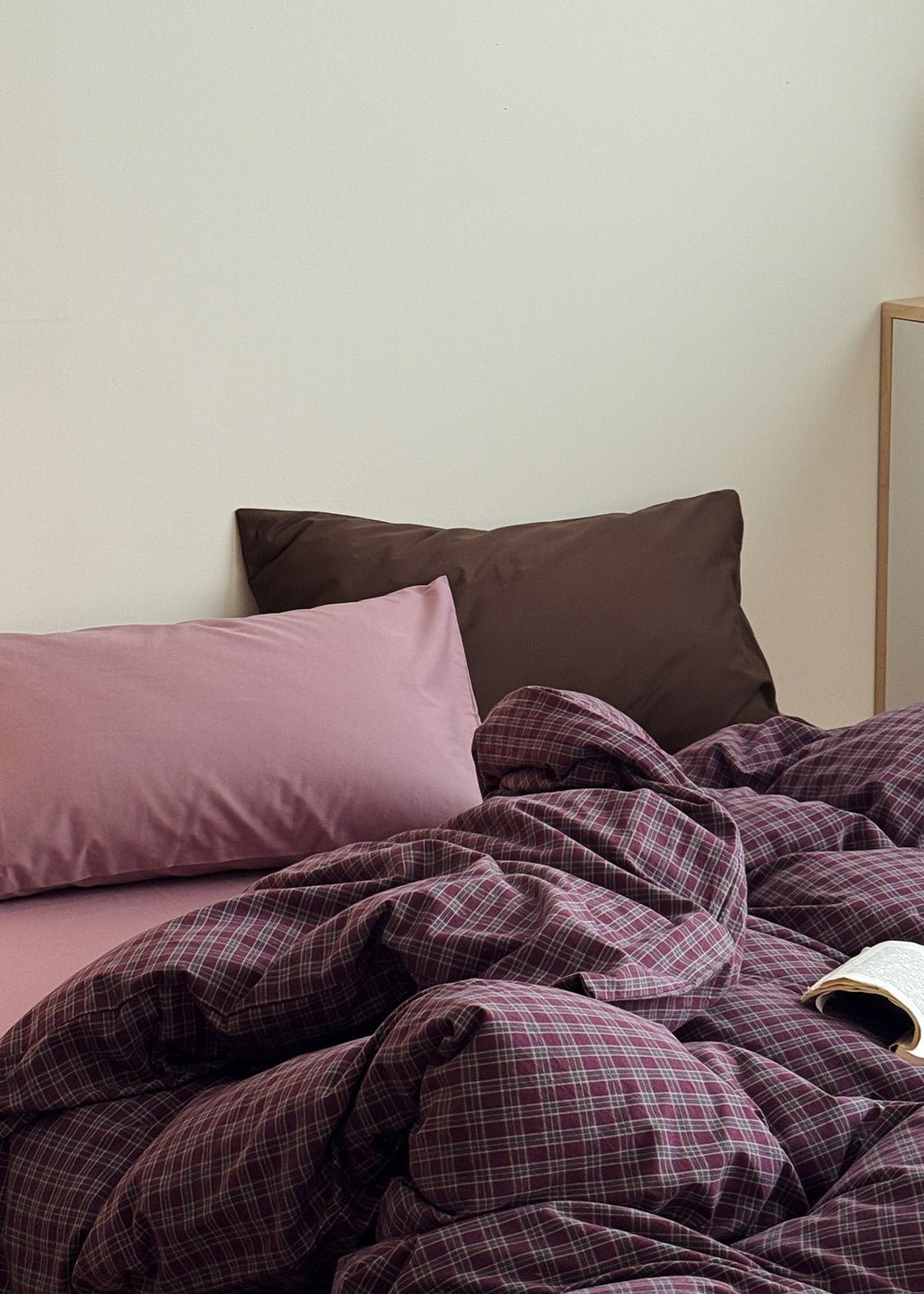 - Ever Lasting - Zinnia Gingham Washed Cotton Bedding Set / Pink + Purple - Bedding Set - Ever Lasting