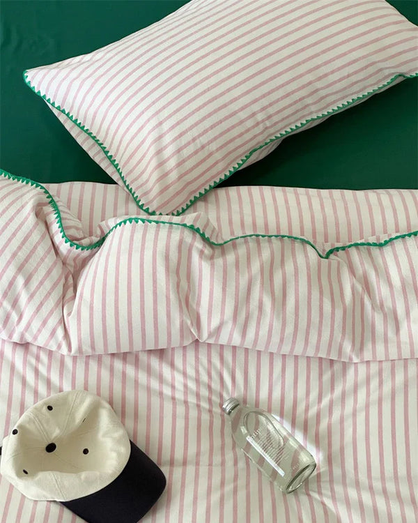 Pepper Candy Stripe Bedding Set / Purple + Green