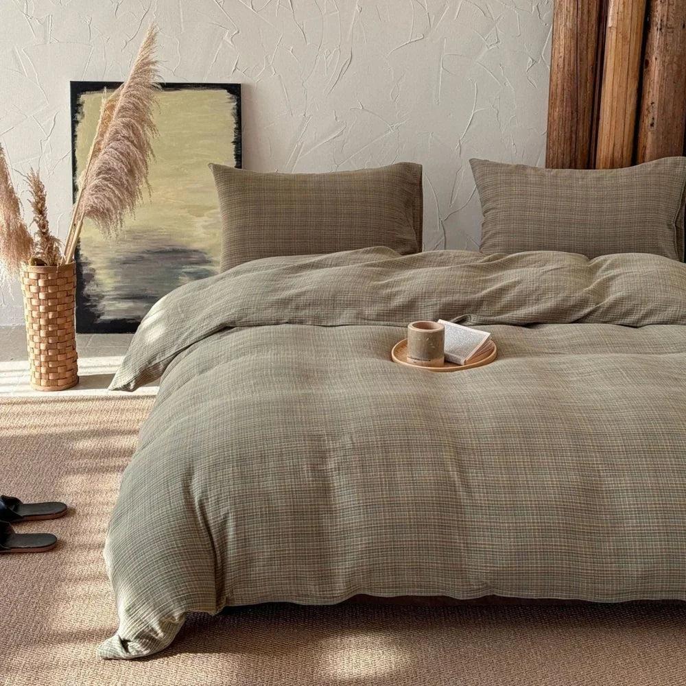 British Vintage Plaid Bedding Set / Brown