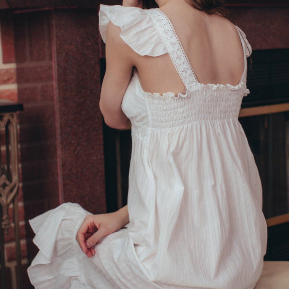 Margaret Fairy Dress with Ruffle Sleeves / White