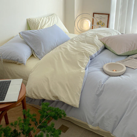 Pastel Duo Bedding Set / Blue + Yellow