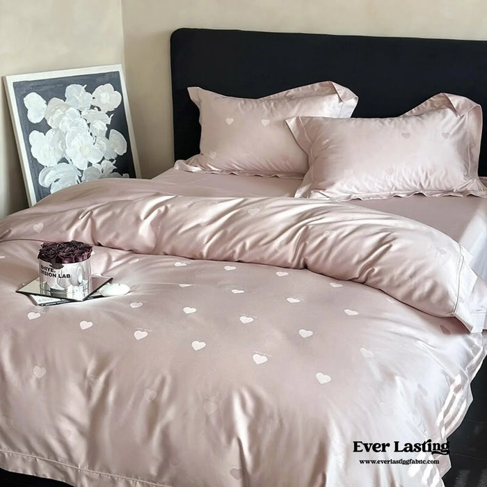 Silky Luxury Heart Jacquard Bedding Set / Pink