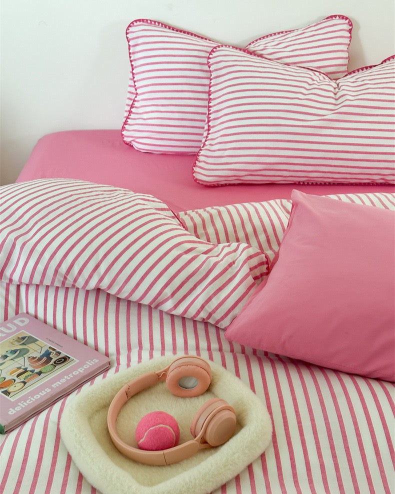 Pepper Candy Stripe Bedding Set / Green + Pink