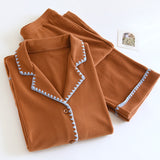 Plush Lapel Trimmed Casual Pajama Set / Brown