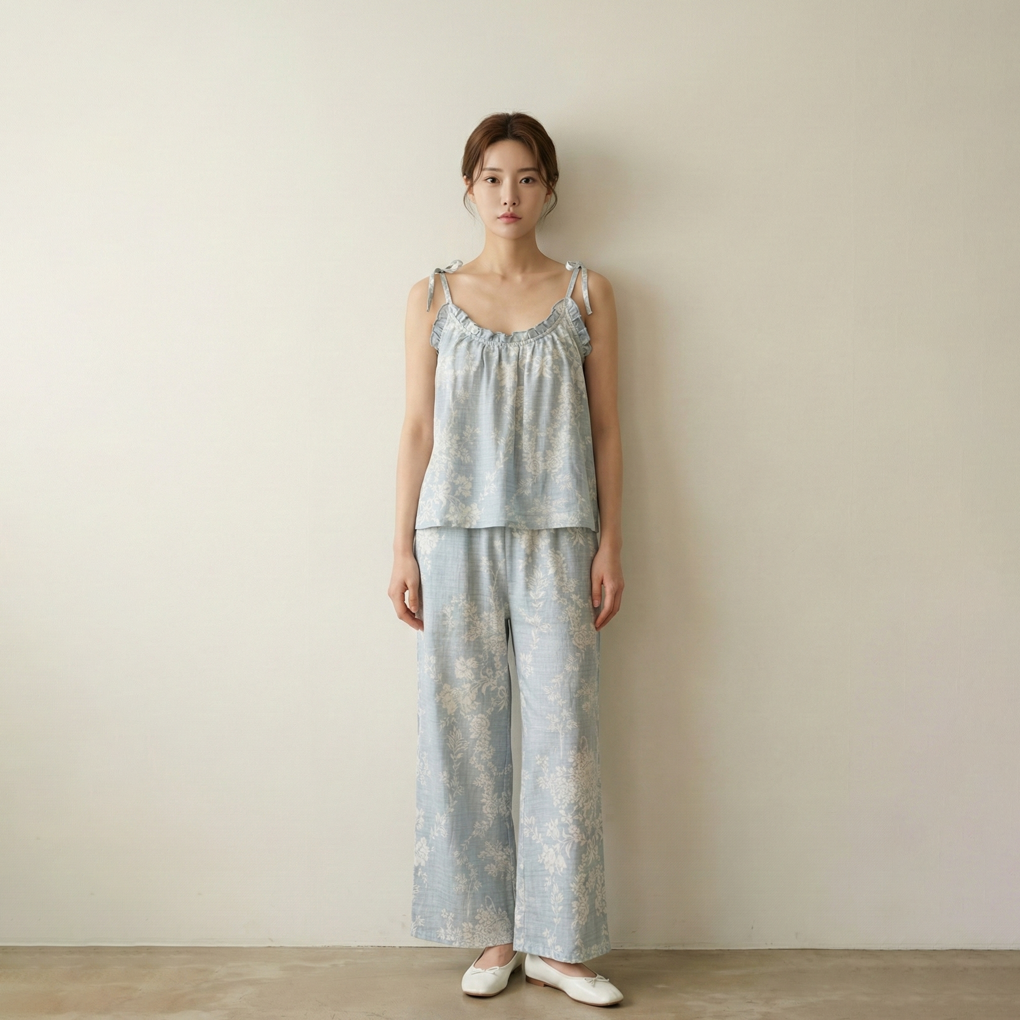 Sabine Sleeveless & Long-Pant Floral Pajama Set / Beige